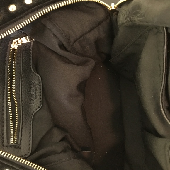 SOLD - Bebe Black Velour & Gold Stud Backpack - Picture 7 of 8